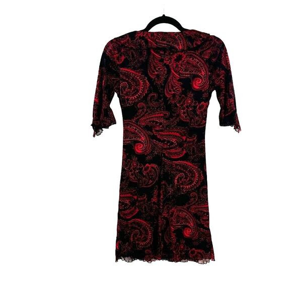 Vintage Y2K Paisley Print Dress Red/Black Women’s M — Edgy Alt Clubwear - Picture 3 of 7